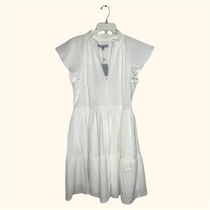 Antonio Melani Vanya White Ruffle V-Neck Zip Side A-Line Mini Dress Size 8